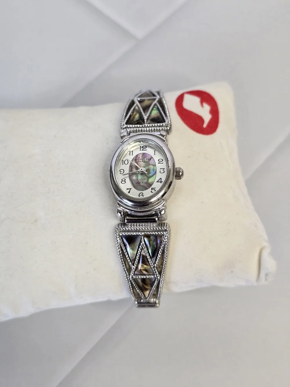 Vintage 90's LA Express Silver Watch with Iridescent Mother-of-Pearl Inset